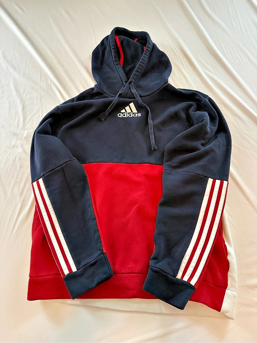 adidas Color Block Pullover Hoodie in Red & Black